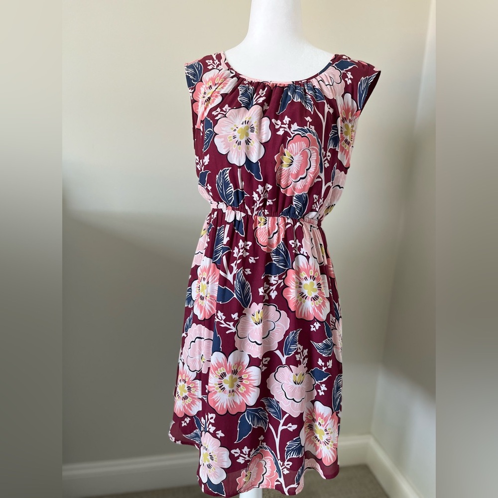 LOFT Red and Pink Floral Dress